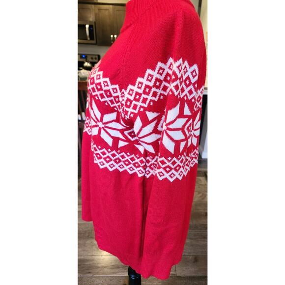 Fair Isle Knit Holiday Christmas Sweater Mock Neck Red White Plus Size Women's - Picture 2 of 4